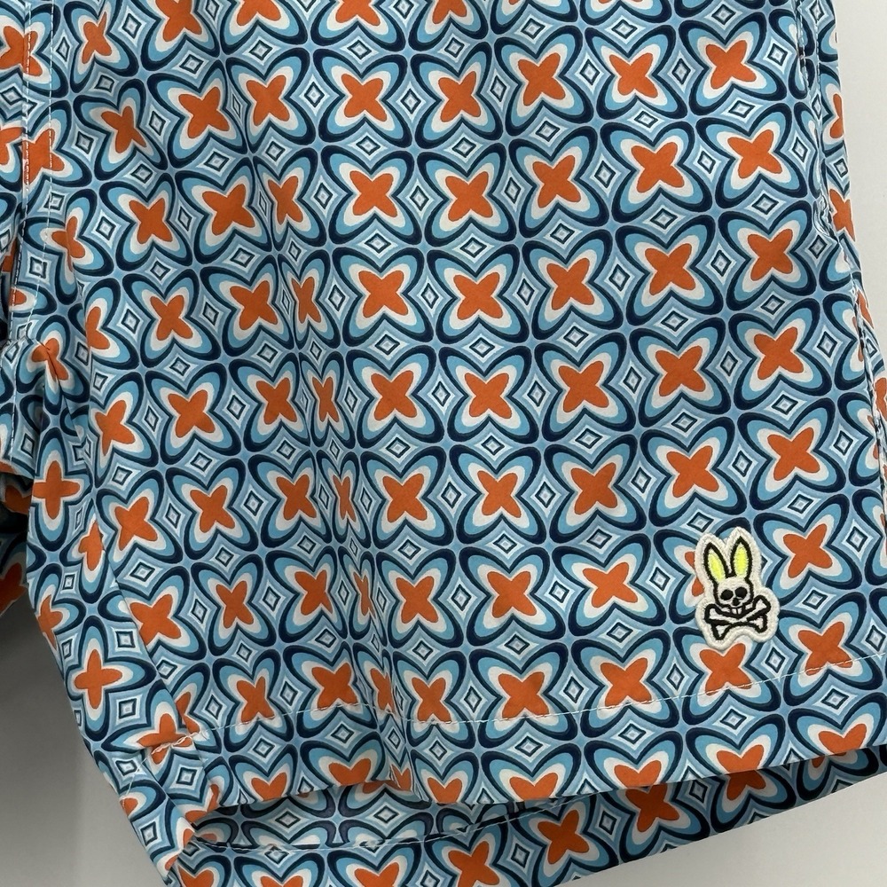 Psycho Bunny Men's Blue Orange Swim Trunks Mesh Lined Drawstring Size Large L - Picture 2 of 4